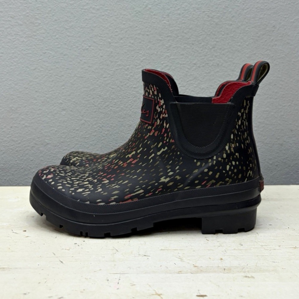 Joules Wellibob Blue Speckled Rubber Ankle Rain Boots Slip On US 6